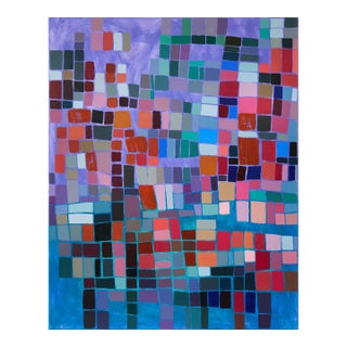 "Squares / Turquoise Purple Orange" Large Abstract Oil Painting by Simon Findlay For Sale