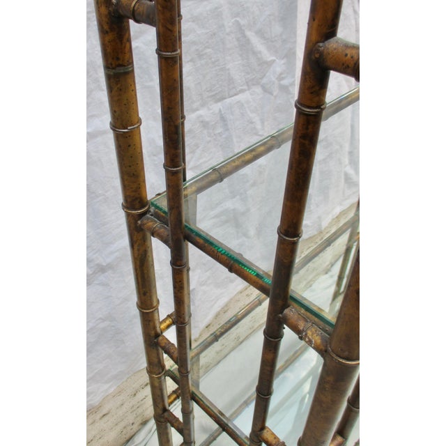 Bronze Chinese Chippendale Pagoda Style Iron Faux Bamboo Etagere For Sale - Image 8 of 18