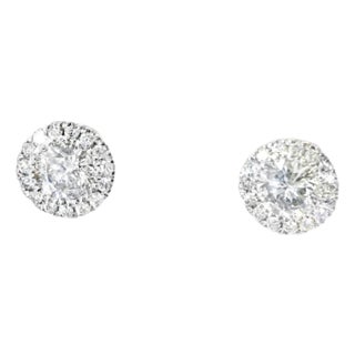 Mid 20th Century 14k White Gold Diamond Solitaire Stud Earrings Estate, Pair For Sale