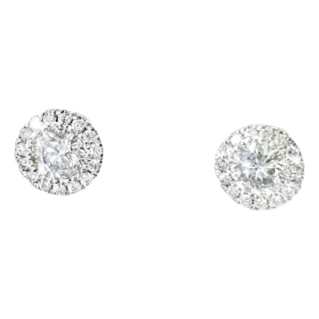 Mid 20th Century 14k White Gold Diamond Solitaire Stud Earrings Estate, Pair For Sale