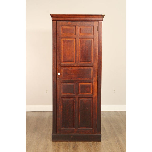 Antique Solid Oak Single Door Paneled Wardrobe For Sale - Image 11 of 18