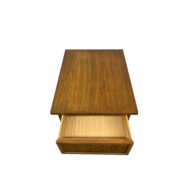 Brown 1970s Lane Mid-Century Modern End Table With Basketweave Drawer Front For Sale - Image 8 of 11