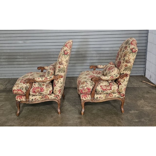 Wood Late 20th Century Pair of Century Furniture Louis XV Style Arm Chairs With Chintz Fabric & Down For Sale - Image 7 of 10