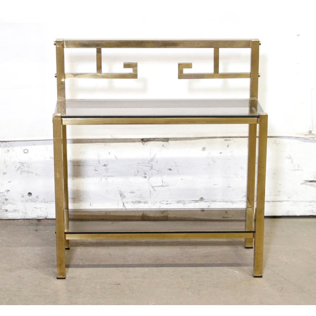 Mid 20th Century Pair of Brass & Smoked Glass Art Deco Sofa End Tables For Sale - Image 10 of 11