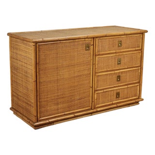 Mid Century French Bamboo and Grasscloth Dresser or Cabinet For Sale