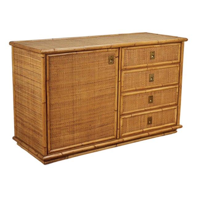 Mid Century French Bamboo and Grasscloth Dresser or Cabinet For Sale