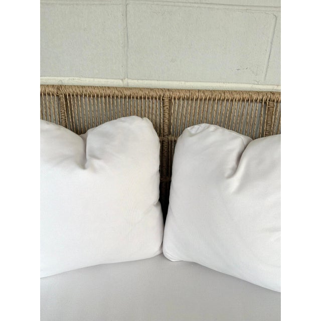 Original retail $9000, stylish Made Goods Organic Modern Faux Wicker Soma Outdoor Sofa, white cushion and pillows,...