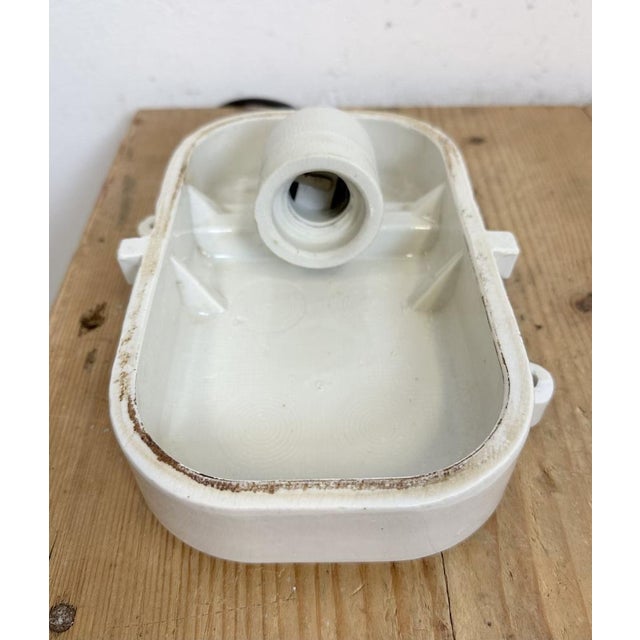 Industrial White Porcelain Cage Wall Light with Ribbed Glass, 1970s For Sale - Image 15 of 18
