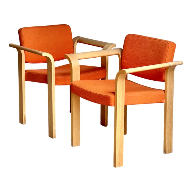 Mid-Century Modern Orange Stacking Armchairs by Rud Thygesen & Johnny Sørensen for Magnus Olesen, Denmark, 1970s, Set of 2 For Sale
