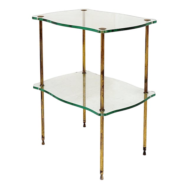 Brass Side Table with Double Glass Top in the style of Maison Jansen, 1940 For Sale