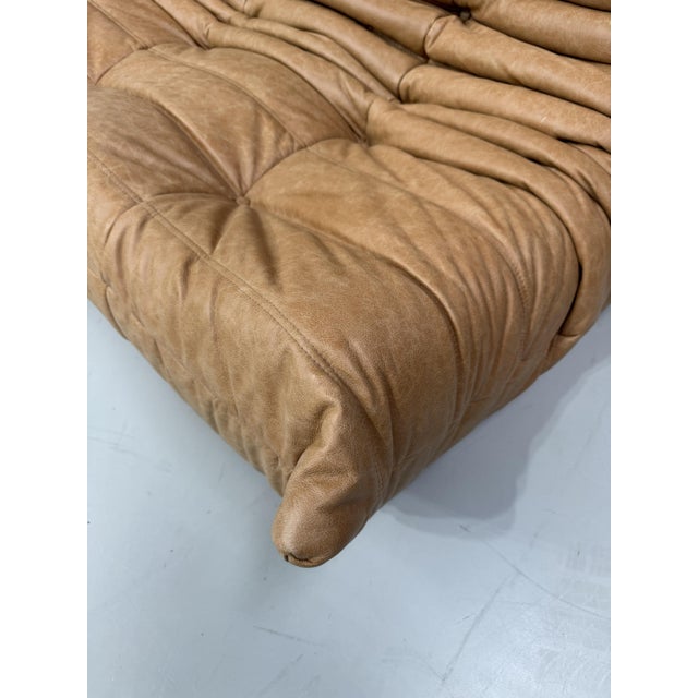 French 3-Seater Togo Sofa in Camel Leather attributed to Michel Ducaroy for Ligne Roset For Sale - Image 11 of 14