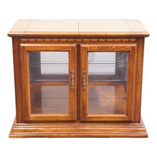Singer Furniture Solid Oak Mediterranean Spanish Revival 39" Lighted Display Flip Top Server Buffet 6394-252 For Sale