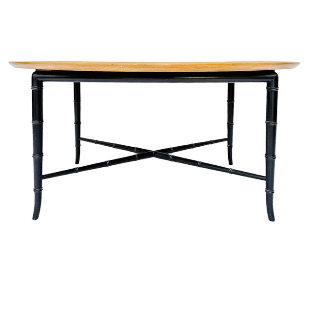 Mid-Century Modern Vintage Mid-Century Modern Oval Cocktail Table With Dandelion Motif on Lacquered Faux Bamboo Base by Kittinger For Sale - Image 3 of 10