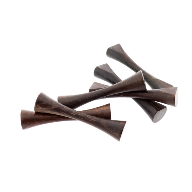 Mid-Century Modern Set of 6 Saap Danish Modern Rosewood Turned Wooden Knife Rest by Michael Bloch For Sale - Image 3 of 15