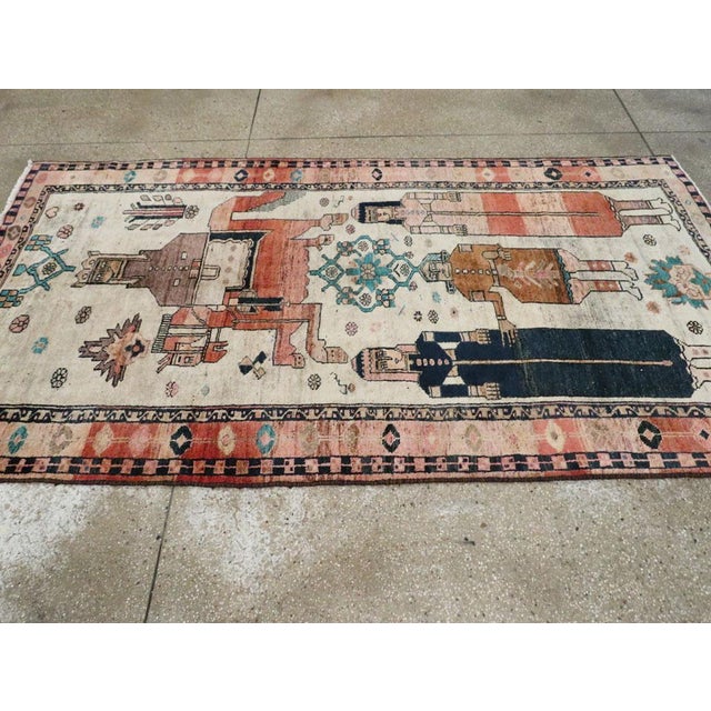 Mid 20th Century Galerie Shabab Collection Mid-20th Century Handmade Persian Pictorial Bakhtiari Accent Carpet For Sale - Image 5 of 9