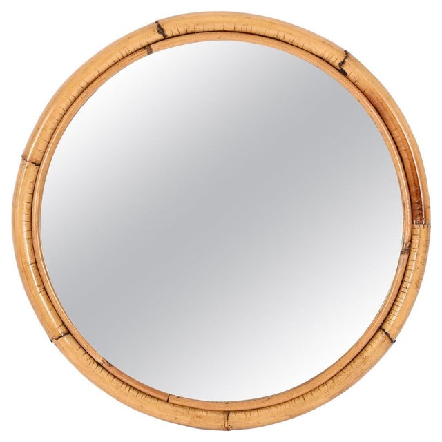 Mid-Century Italian Round Mirror with Double Bamboo and Cane Frame, 1970s For Sale - Image 16 of 16