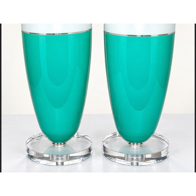 1960s Vintage Murano Glass Lamps Aqua White For Sale - Image 5 of 8