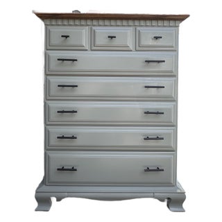 1970s Sprague & Carleton Solid Maple Tallboy Dresser | Sage Green | Professionally Refinished For Sale
