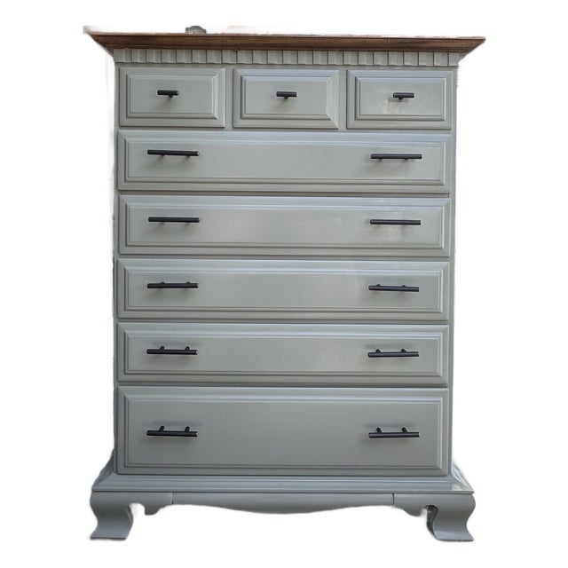 1970s Sprague & Carleton Solid Maple Tallboy Dresser | Sage Green | Professionally Refinished For Sale