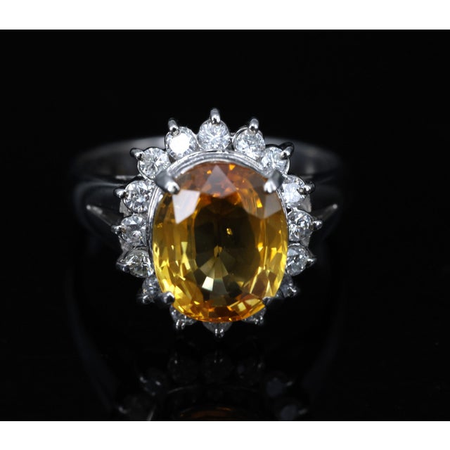 Late 20th Century Gia Yellow Sapphire & 0.48ct Diamond Platinum Ring 7.5g Size 6 For Sale - Image 11 of 18