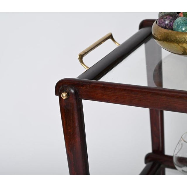 1950s Mid-Century Italian Serving Trolley in Wood and Glass attributed to Cesare Lacca, 1950s For Sale - Image 5 of 15