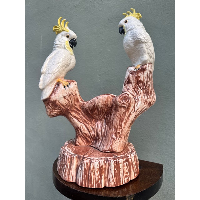 Vintage Italian Majolica Ceramic Cockatoo Planter on a Branch Stump For Sale - Image 9 of 9
