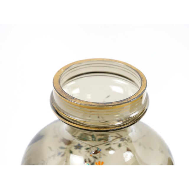 Gray Pair Antique French Hand Gilt / Decorated Enameled Gray Tinted Glass Vases For Sale - Image 8 of 12