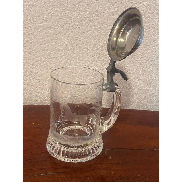 Mid 20th Century Crystal and Pewter German Beer Stein W/ Etching of Horse For Sale - Image 4 of 5