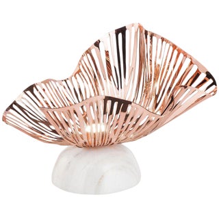 New "Lilly/T" Handmade Sculpture Table Lamp in Copper and White Marble For Sale