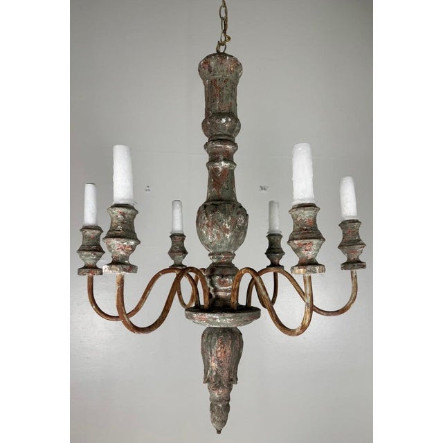Antique European Painted Wood and Iron Six-Light Chandelier For Sale - Image 4 of 12
