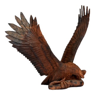 Monumental Hand-Carved Redwood Eagle With Serpent, American Folk Art, 1960's For Sale