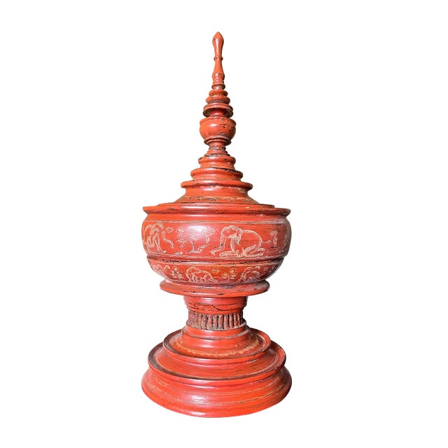 Asian Antique Early 20th Century Burmese Lacquered Offering Vessel Hsun Ok For Sale - Image 3 of 6