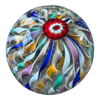 Vintage Fratelli Toso Murano Glass Paperweight Ribbon Twist Design For Sale