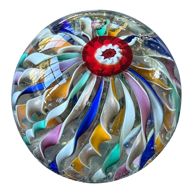 Vintage Fratelli Toso Murano Glass Paperweight Ribbon Twist Design For Sale