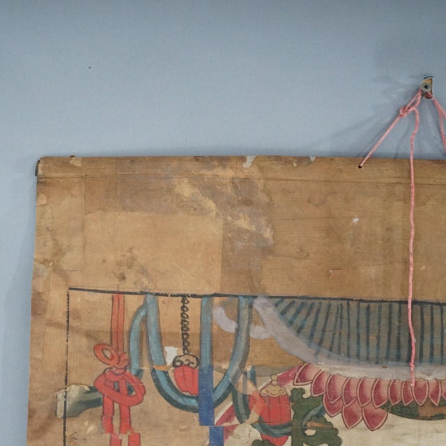 Large Antique Chinese Deity Scroll Painting 19th Century For Sale - Image 10 of 12