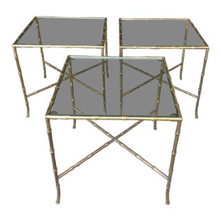 Pair of Maison Bagues Style Faux Bamboo Solid Brass Side Tables For Sale