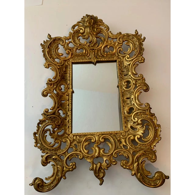 A stunning antique Georgian Rococo Style Cast Bronze Table Mirror or Picture Frame With Cherub & Mercury Glass, Table Top...