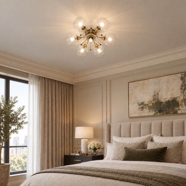 Not Yet Made - Made To Order Daisy Satin Brass Clear Globe Flush Mount by Fabio Ltd For Sale - Image 5 of 5
