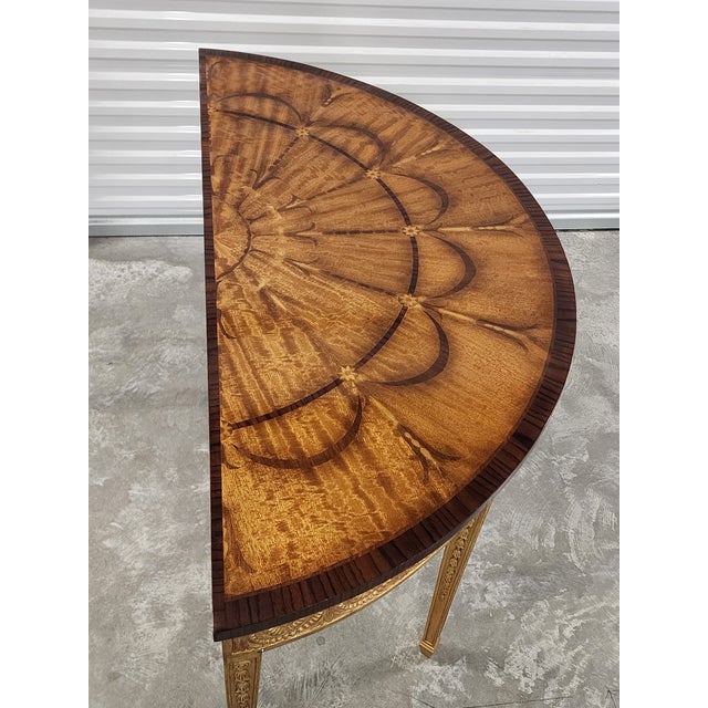 Gold Vintage Adam Style Demi-Lune Satin Wood Inlay Console Table For Sale - Image 8 of 16