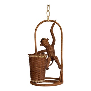 1970s Wicker Monkey Pendant Light For Sale