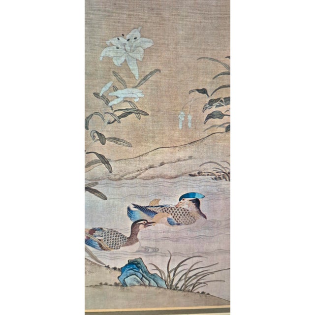 Pair Chinese Asian Silk Watercolor 1940s Paintings ~ Framed & Signed For Sale In Savannah - Image 6 of 10