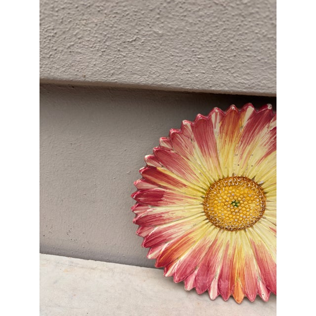 French Country Majolica Pink Daisy Plate Delphin Massier , Circa 1890 For Sale - Image 3 of 5