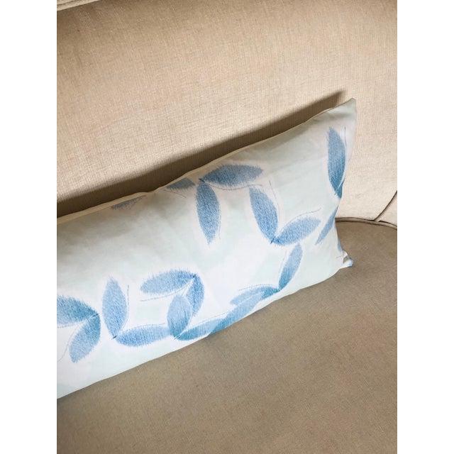 Blue & White Silk Printed Asian Decorative Bolster Pillow For Sale - Image 4 of 5