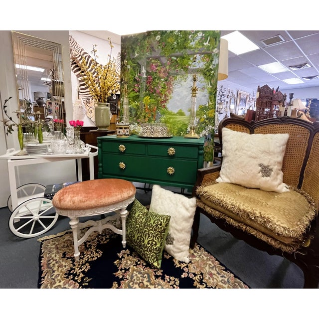 Vintage French Oval Vanity Stool With New Velvet Upholstery For Sale - Image 12 of 12