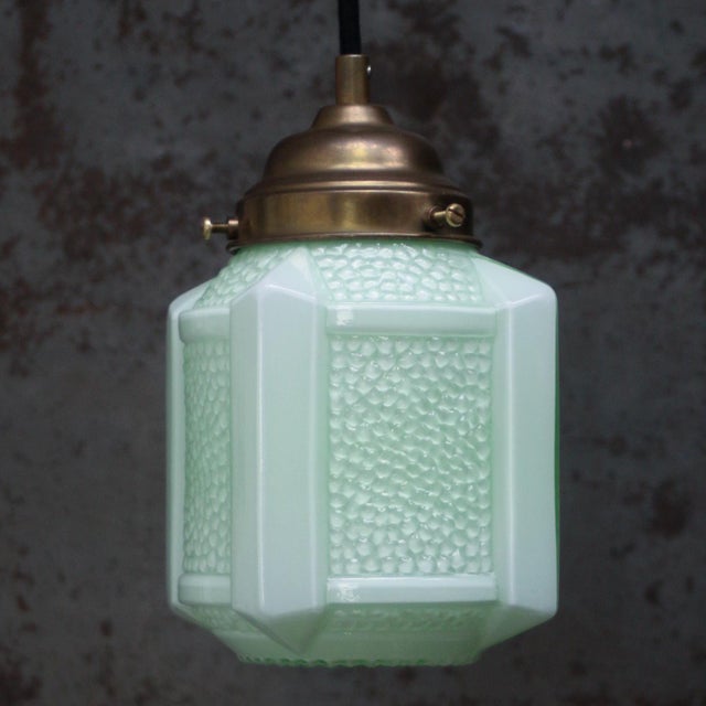 French “clichy” green coloured glass pendant lamp brass glass holder 2 meter black cotton flex e26 / e27 i have official...