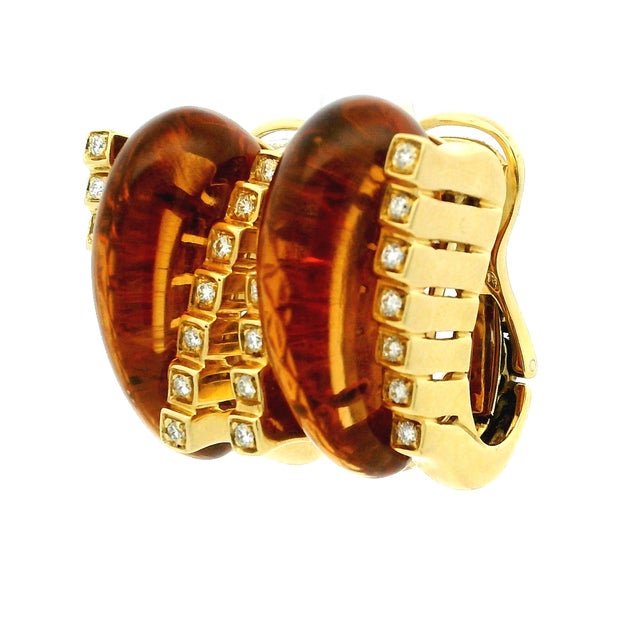 Roberto Legnazzi 18k Gold Citrine & Diamond Earrings, Italy C. 1990, Pair For Sale - Image 12 of 16