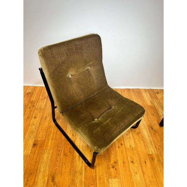 Bauhaus Black Steel and Green Upholstery Lounge Chairs, 1970s, Set of 3 For Sale - Image 9 of 18