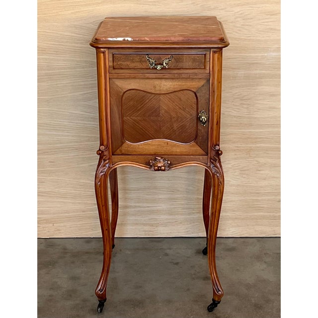 Antique French Mahogany Night Stands with marble top and wheels, 1900, 2 Pieces For Sale - Image 16 of 18