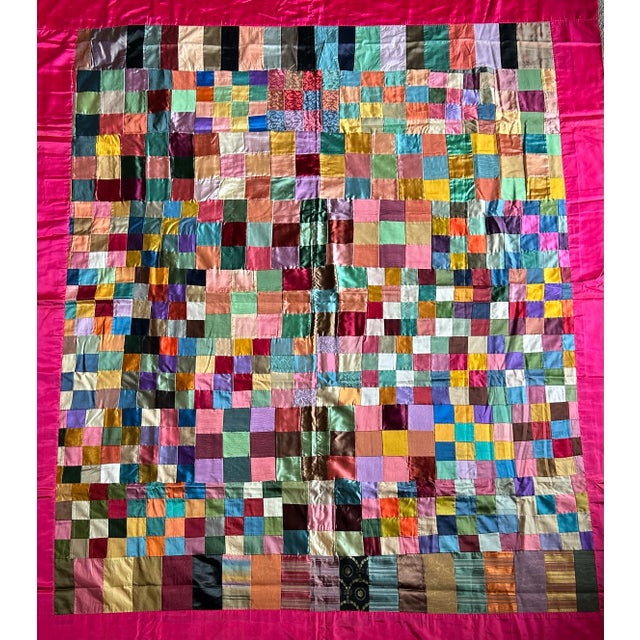 Beautiful, hand made, satin patchwork lightweight bed cover for a queen size bed. Features stunning bright colors, hot...