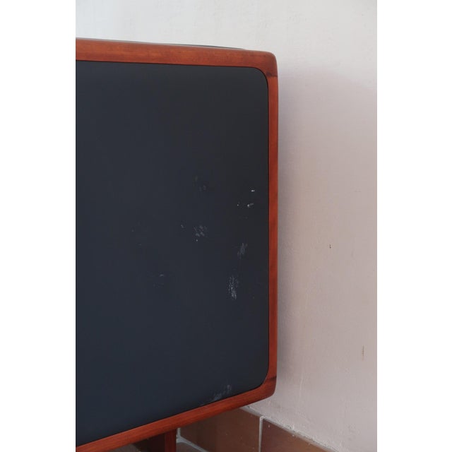 Teak Sideboard with Sliding Doors and Black Vinyl Top, 1970s For Sale - Image 15 of 18